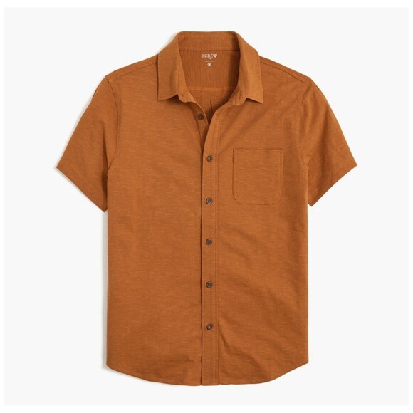 J Crew Men’s Short Sleeve Button Down Shirt Sz Lg Orange - Picture 1 of 6